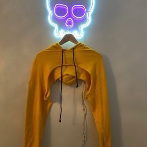 Yellow Checkered Super Cropped Hoodie